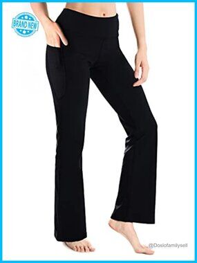 Bootcut Yoga Pants with Side Pockets, Nylon Elastane, Mid-Rise